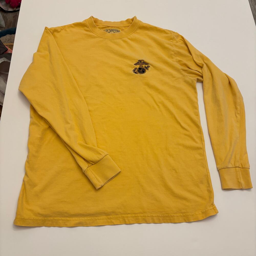 USMC Marine Corps Embroidered Long Sleeve T-Shirt Yellow Men's Large